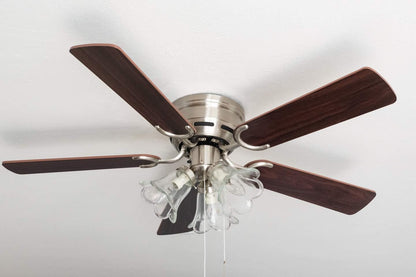 Pepeo 105620191 Kisa Deluxe plafondventilator 105 cm geborsteld nikkelvleugel eiken/walnoot inclusief verlichting en trekschakelaar