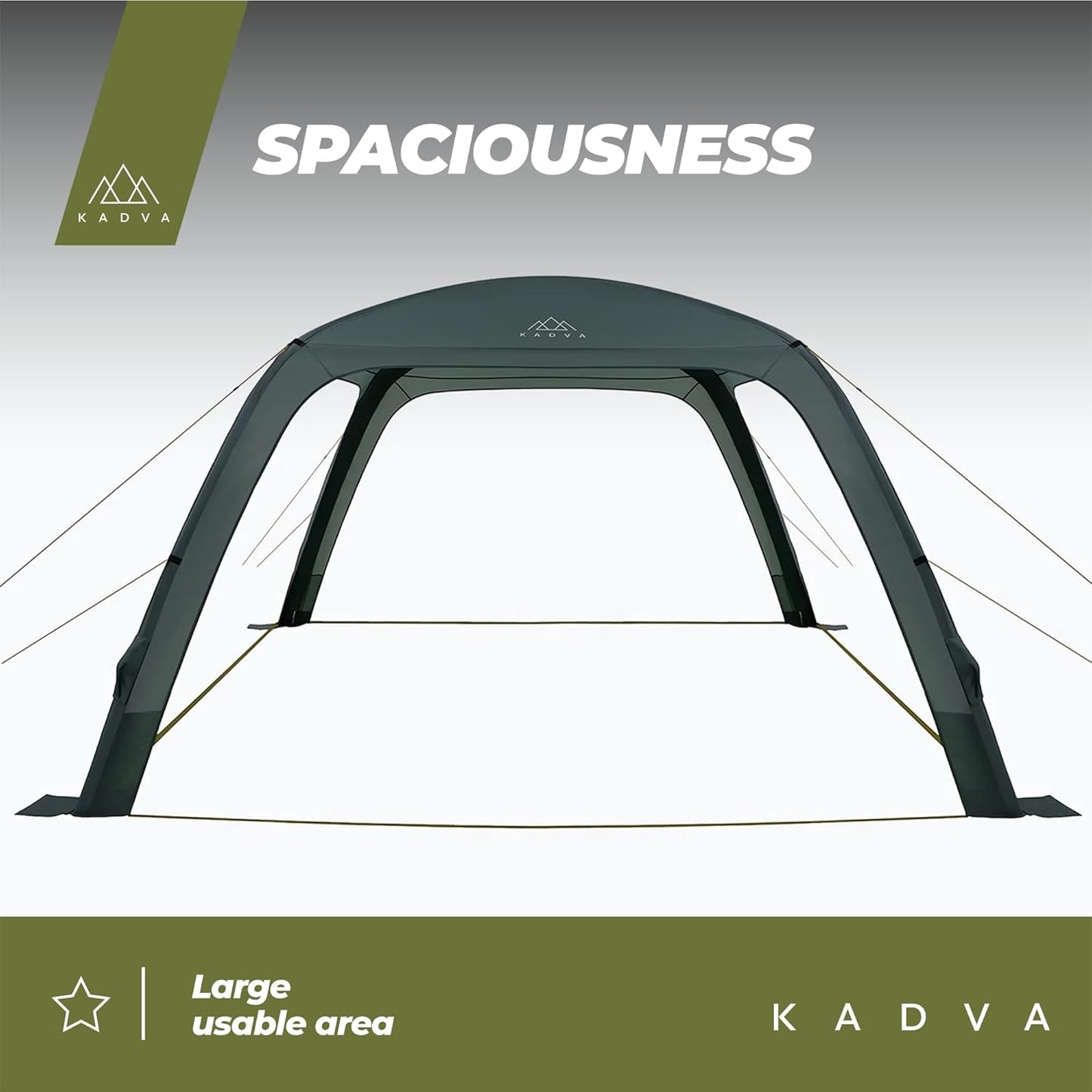 AIRcamp Base Tent, overkapping, waterdicht, 1000 mm, gelijmde naden, tunnelconstructie, 3 opblaasbare bogen, afmetingen 350 x 350 x 210 cm, inclusief pomp UPF 50+ haken, kleur groen
