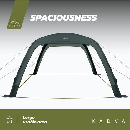 AIRcamp Base Tent, overkapping, waterdicht, 1000 mm, gelijmde naden, tunnelconstructie, 3 opblaasbare bogen, afmetingen 350 x 350 x 210 cm, inclusief pomp UPF 50+ haken, kleur groen