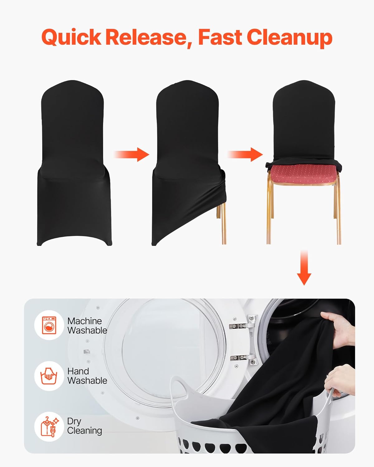 Stoelhoezen – Stoelhoes – Stoelbekleding – Beschermhoes – Stoelcover – Elastisch & Rekbaar – Set Van 150 Stuks – Zwart – Geschikt Voor Stoelen Tot 51x45x95 Cm – Machinewasbaar
