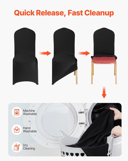 Stoelhoezen – Stoelhoes – Stoelbekleding – Beschermhoes – Stoelcover – Elastisch & Rekbaar – Set Van 150 Stuks – Zwart – Geschikt Voor Stoelen Tot 51x45x95 Cm – Machinewasbaar