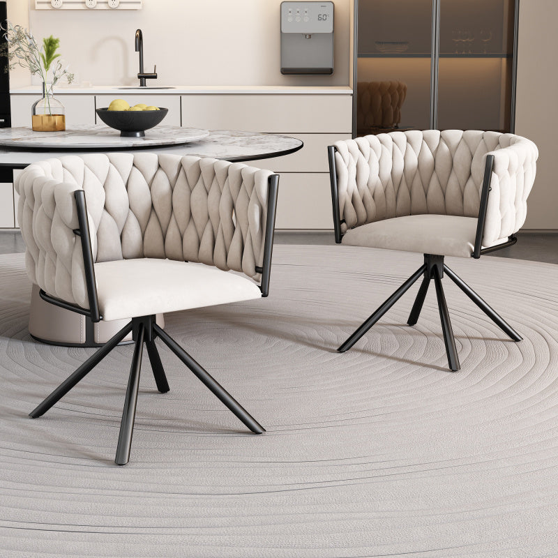 Velvet Draaifauteuil – Luxe Fauteuil – Lounge Stoel – Zitzetel – Relaxstoel – Set Van 2 – Beige Velvet Bekleding – Stevige Metalen Poten