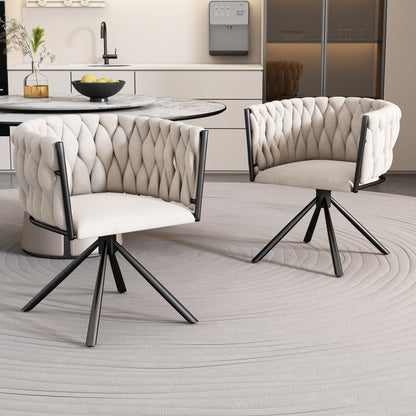 Velvet Draaifauteuil – Luxe Fauteuil – Lounge Stoel – Zitzetel – Relaxstoel – Set Van 2 – Beige Velvet Bekleding – Stevige Metalen Poten