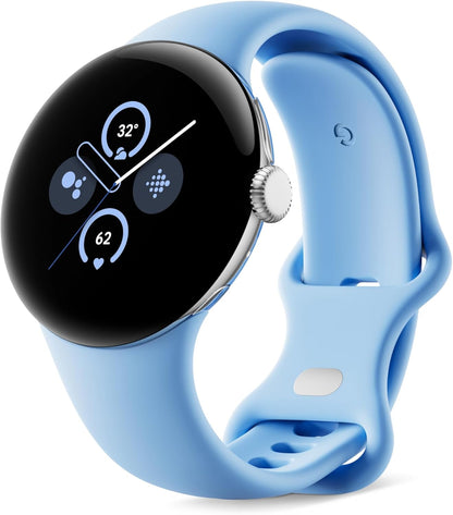 Google Pixel Watch 2 – het beste van Google en Fitbit – hartslagmeting, stressmanagement, veiligheidsfuncties – Android – aluminium behuizing in gepolijst zilver – sportarmband in Bay – WLAN