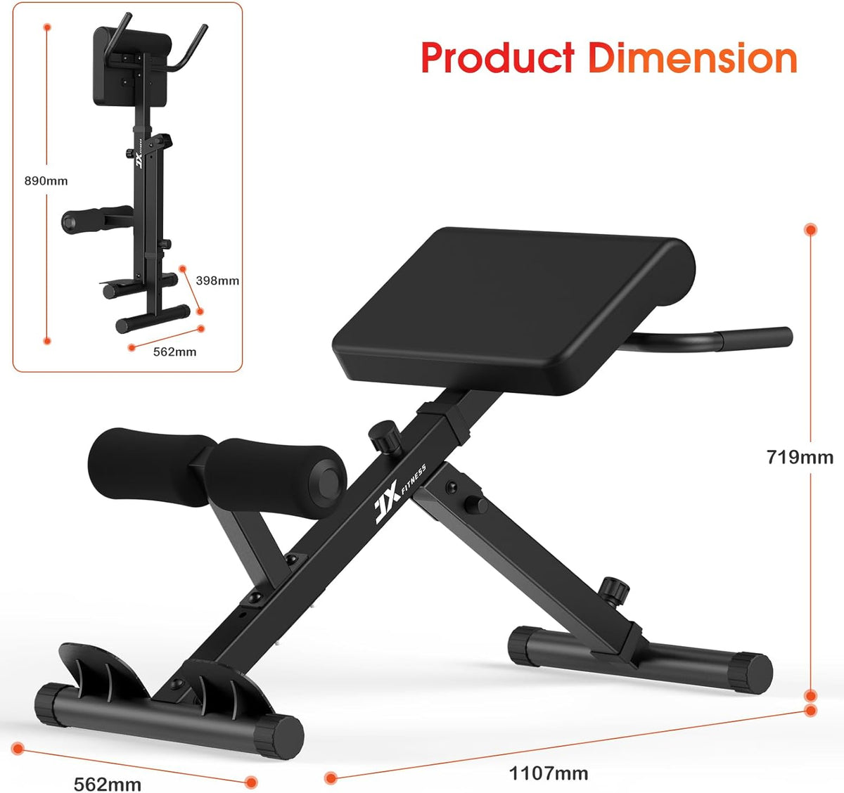 Hyperextension Bank – Roman Chair – Back Extension Bank – Rugtrainer – Fitnessbank – Verstelbare Hellingshoek – Inklapbaar & Ruimtebesparend