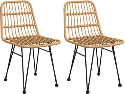 Tidyard Tuin-eetkamerset, glazen tafel en stoelen van gevlochten rieten voor de tuin, eettafel, 3-delig, polyrotan 15#, 1 x tafel, 2 stoelen - QUORE
