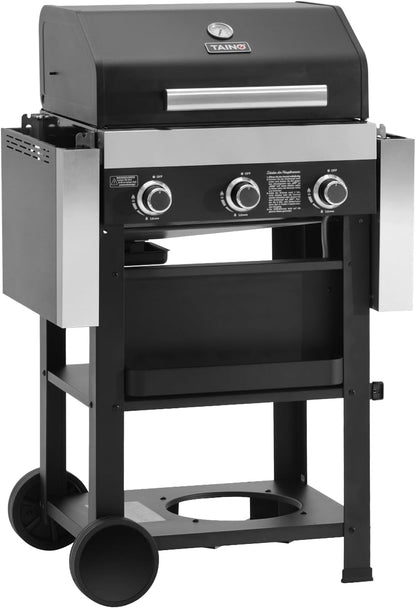 TAINO WABAYA 3+0 Gas Grill Trolley 2 Burners Ceramic Skewer Piezo Ignition Thermometer Warming Rack Matt Black - QUORE