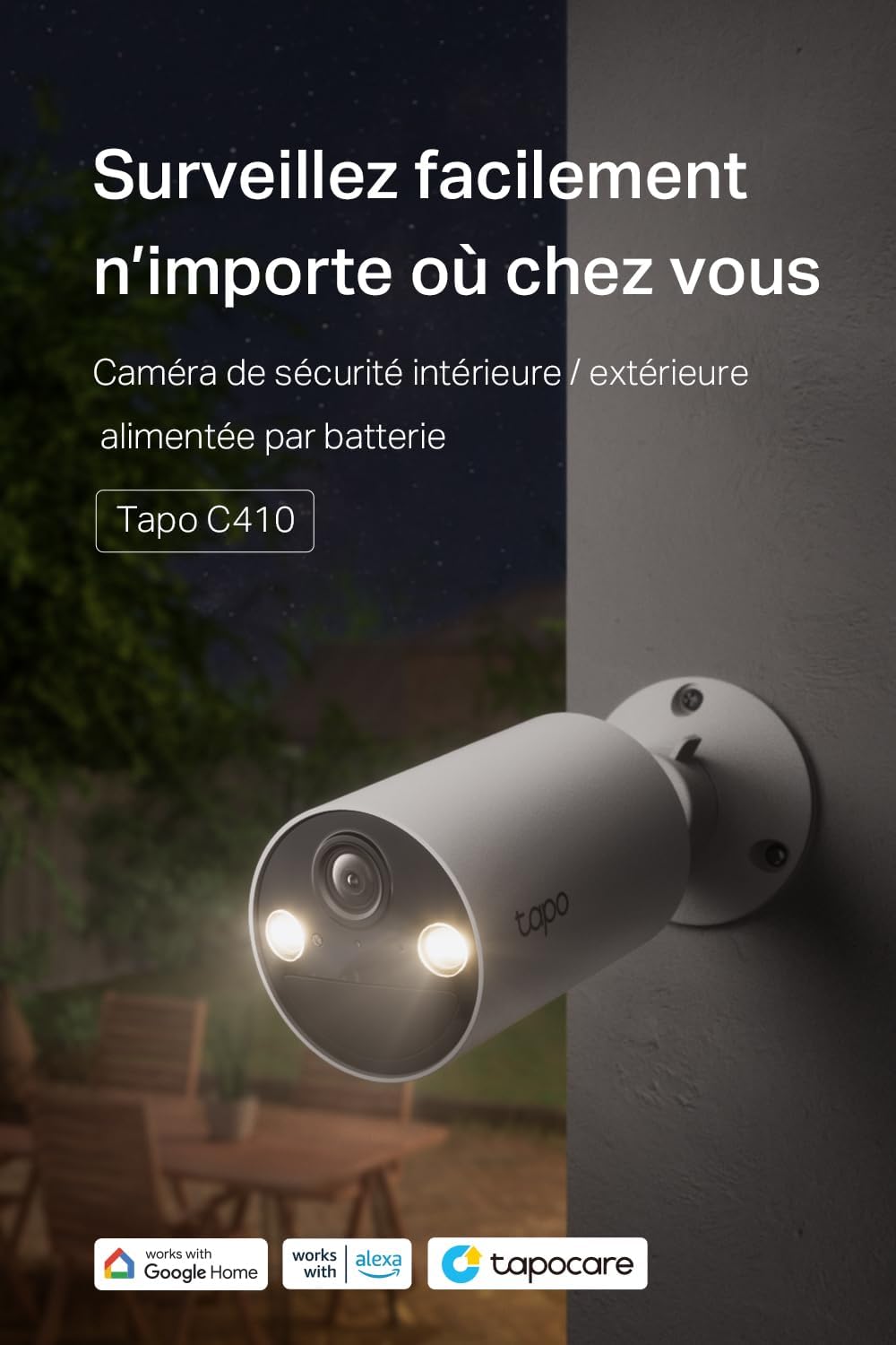Tapo C410 2K (3 MP) bewakingscamera, wifi, voor buiten, draadloos, batterij, 2 stuks, looptijd 180 j, persoon, detectie, nachtzicht in kleur, IP65 waterdicht, geen hub nodig