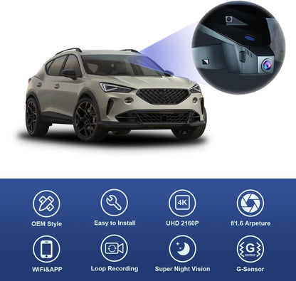FITCAMX Dash Cam Compatibel met Volkswagen Golf Mk8 GTE GTD GTI R/Cupra Formentor 2021-2024, 4K 2160P WiFi UHD Video, Parkeermodus, G-Sensor, Nachtzicht, Plug & Play, 64GB-kaart