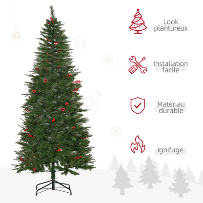Kunstkerstboom – Nepkerstboom – Kerstboom Kunst – Decoratieve Kerstboom – Sfeervolle Boom – 210 cm Hoog – 746 Takken Met Hulst – Inklapbare Metalen Standaard