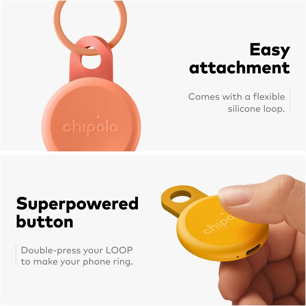 Chipolo LOOP-Oplaadbare Bluetooth tracking tag item locator voor sleutels & tassen, Apple Zoek mijn - compatibel of Google Vind plek, Laat telefoon rinkelen (4 Pack (Mix))
