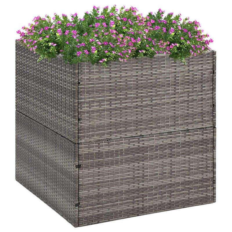 Bloemenrek – Bloemenstandaard – Plantenrek – Plantentafel – Plantenhouder – Polyrattan – Weerbestendig – 80x80x80 cm – Grijs
