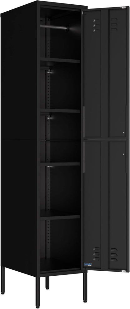 Locker Cabinet Metal 35x50x180cm / 90x50x180cm – Storage Cabinet with Adjustable Shelves, Steel Wardrobe/Wardrobe Industrial (Black, 35x50x180cm (LxWxH)) - QUORE