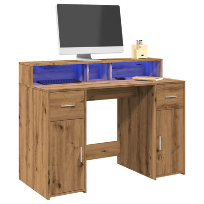 Bureau – Werkplek Tafel – Laptoptafel – Study Desk – Home Office Meubel – Artisan Oak Kleur – RGB LED-Verlichting – Compact 120x55x91 cm