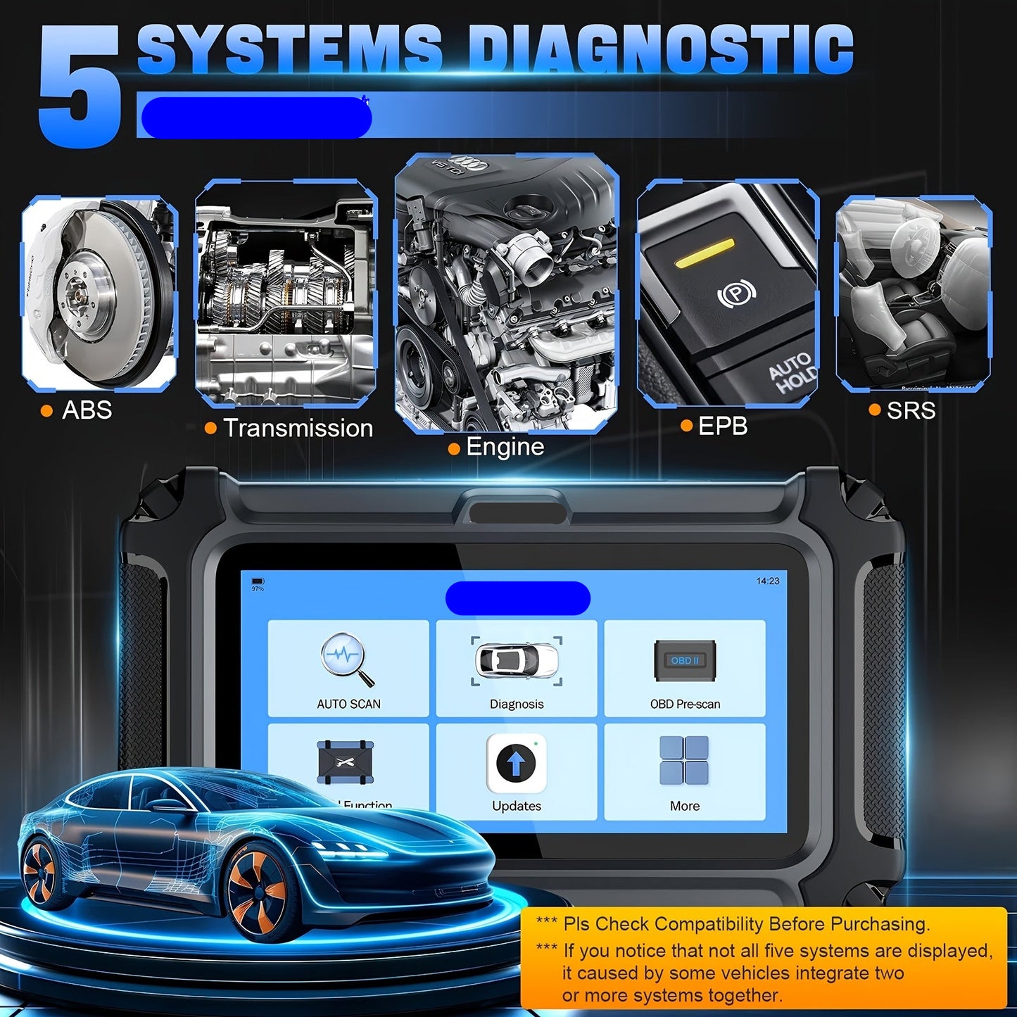 OBD2 Scanner – Diagnoseapparaat – Uitleesapparaat – Auto Scanner – Auto Diagnostiek – 5 Kernsystemen Diagnostiek – Groot 5,45 Inch Touchscreen