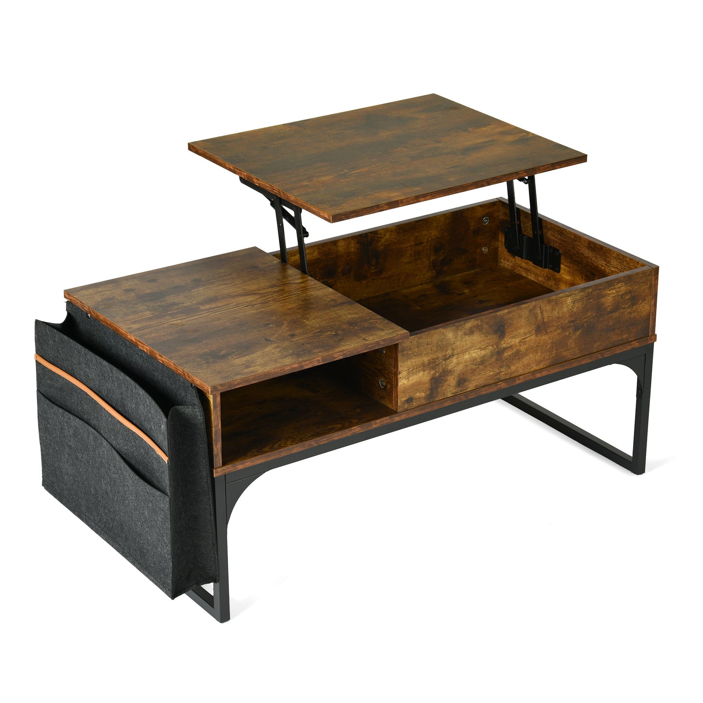 Retro Salontafel – Bijzettafel – Koffietafel – Werktafel – Multifunctionele Tafel – Bruin – Verstelbaar Werkblad – 2 Verborgen Opbergvakken