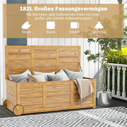 Houten Tuinbox – Opbergbox – Kist – Opbergbank – Tuinkist Met Wielen – Waterdichte Binnenzak – 127 x 50 x 45 cm