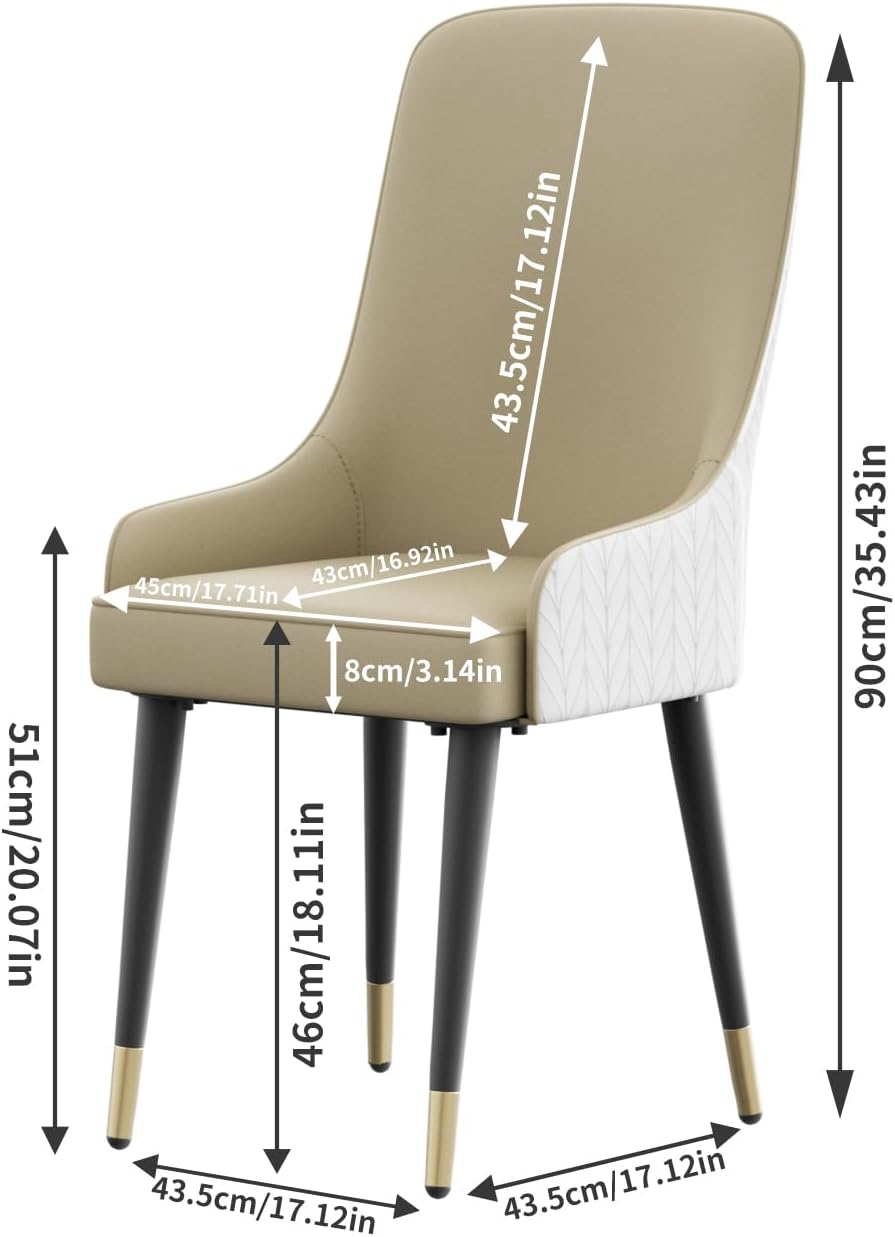 FATIVO Eetkamerstoelen, 2 stuks, luxe leer, gestoffeerd, kunstleer, hoge rugleuning, Scandinavisch, modern, comfortabel (beige)