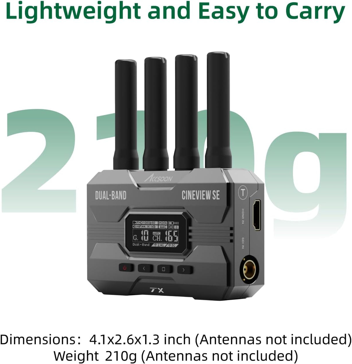 Accsoon CineView SE draadloze videozender alleen dual-band transmissie, bereik van 1200 ft/350m, latentie 0.05s & 1080P HD-video, HDMI en SDI, ondersteuning 4 apparaten