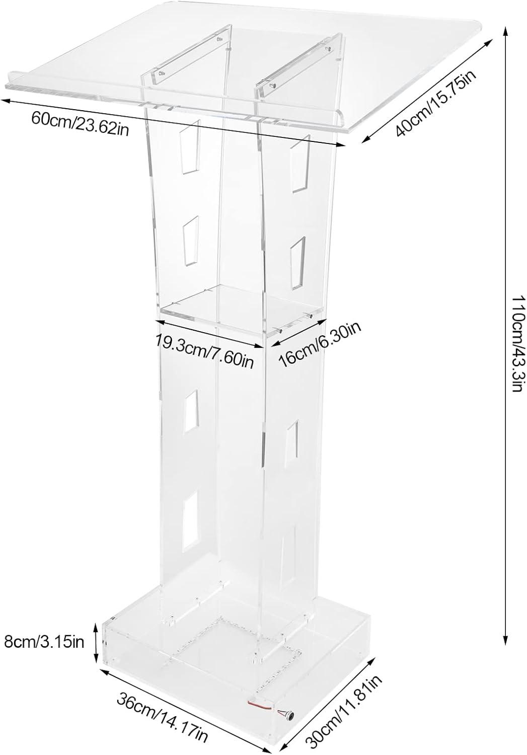 LED Transparent Acrylic Podium Mobile Church Standing Desk Portable Tasty Desk School Event Conference Clear Lectern Desk Stage Master of Ceremonies Clear Chancel Event - QUORE