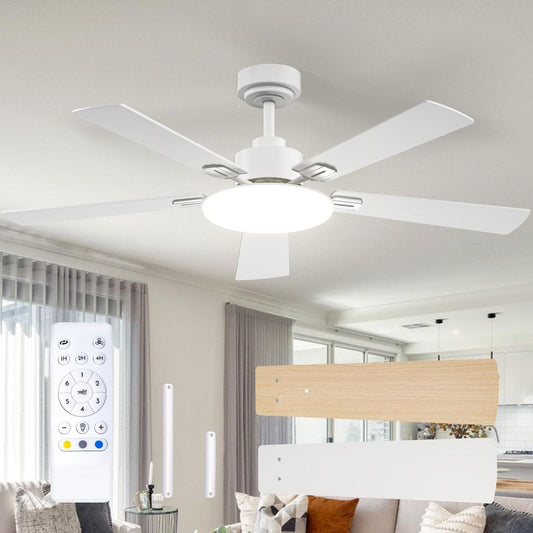Passky Plafondventilator met verlichting en afstandsbediening, 132 cm, stille DC-motor, 5 vleugels, 6 snelheden, 3 kleurtemperaturen, timer, winter-zomerfunctie voor slaapkamer, wit