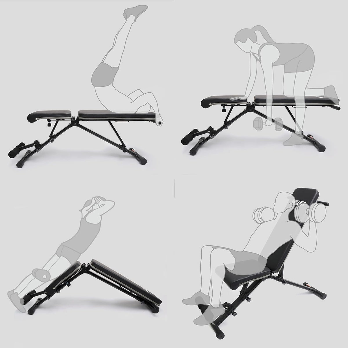 Phoenix Fitness Adjustable Bench - Folding Weight Bench for Full Body Workout - 362kg Strength Training Bench for Home Gym - Utility Slope Decline Flat Bench for Weightlifting - QUORE