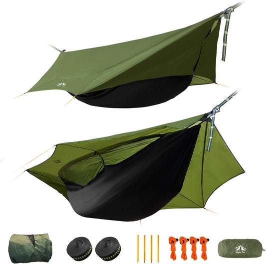 Night Cat Hammock with Mosquito Net: Design One Piece Hammock with Tarp Lightweight Portable for 1 Person Camping Hiking Green