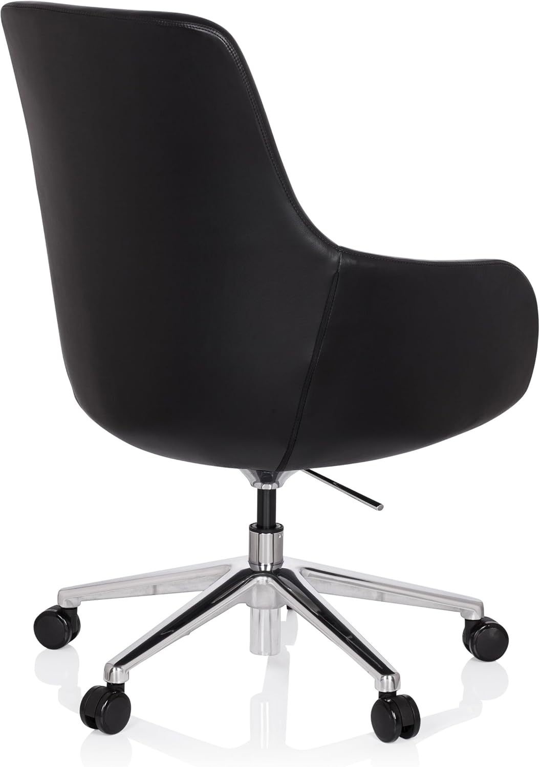 hjh OFFICE Bareno 600980 loungestoel, echt leer, zwart, hoogwaardige draaistoel, comfortabel gevoerd