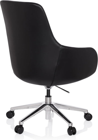hjh OFFICE Bareno 600980 loungestoel, echt leer, zwart, hoogwaardige draaistoel, comfortabel gevoerd