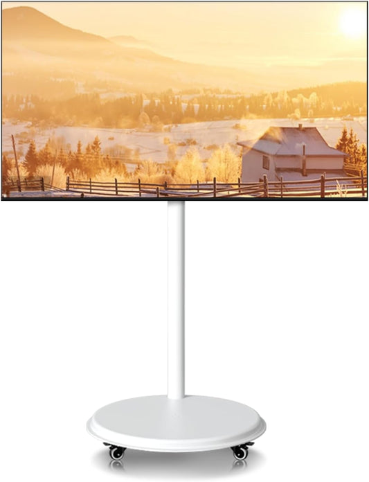 Witte mobiele tv-standaard op wielen voor 24-43 inch plasma/LCD/led-tv-vloerstandaard, 360 graden draaibaar, televisiestandaard in hoogte verstelbaar, max. 30 kg, geschikt voor woonkamer,