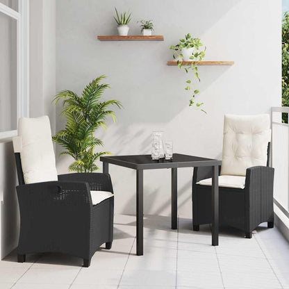 vidaXL Garden Dining Table Set with Cushion 3 pcs Black Poly Rattan, Elegant Garden Set, Modern Outdoor Furniture, Versatile Chairs, UV Resistant, Weatherproof Steel Frame - QUORE