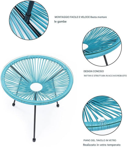 Shally Dogan Freddy Tuinmeubelset van polyrotan, 2 stoelen met tafel, 2 eistoelen, 1 tuintafel, woonkamer, terras, restaurant, bistro, bar (lichtblauw)
