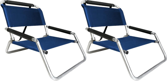 Neso Beach Chairs - Lightweight, Portable and Foldable Beach Chairs for Park, Camping and Outdoor Adventures - with slip pockets and shoulder strap - 2 pieces - navy blue - Regular