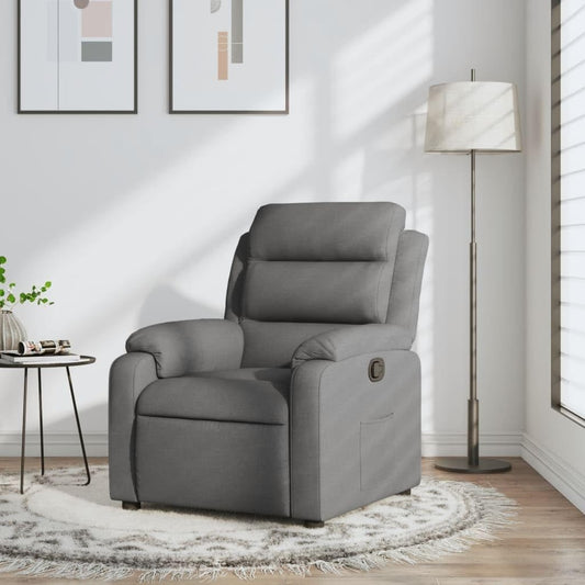Relaxstoel donkergrijs stof TV fauteuil met ligfunctie, enkele ligstoel relaxstoel voor woonkamer, slaapkamer handmatig kantelsysteem mA5 - QUORE
