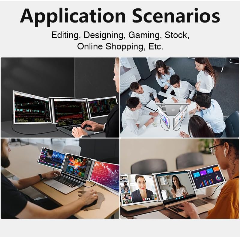 FullHD 1980p IPS 35.6 cm (14") Dual Monitor for Laptop, Dual Screen, Triple Screen for Laptop, Portable Dual Screen Monitor, Compatible with 13-16.5 Inch Windows/Mac/Chrome - QUORE