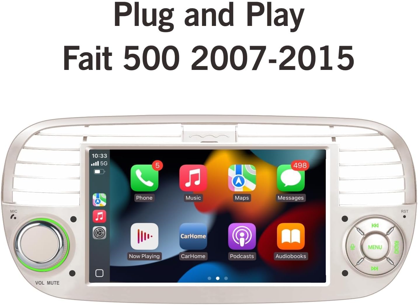 Autoradio Fiat 500 – Multimedia Speler – Auto Stereo – Navigatie Systeem – DAB Radio – Carplay & Android Auto – Bluetooth 5.0 – IPS Display