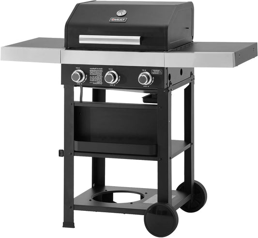 TAINO WABAYA 3+0 Gas Grill Trolley 2 Burners Ceramic Skewer Piezo Ignition Thermometer Warming Rack Matt Black - QUORE