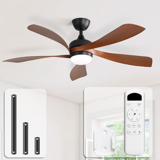 Sofucor Plafondventilator met Verlichting en Afstandsbediening, 6 Snelheden, 3 Kleurtemperaturen, Timer, DC motor, 132 cm Stille Plafondventilator met Licht voor Slaapkamer