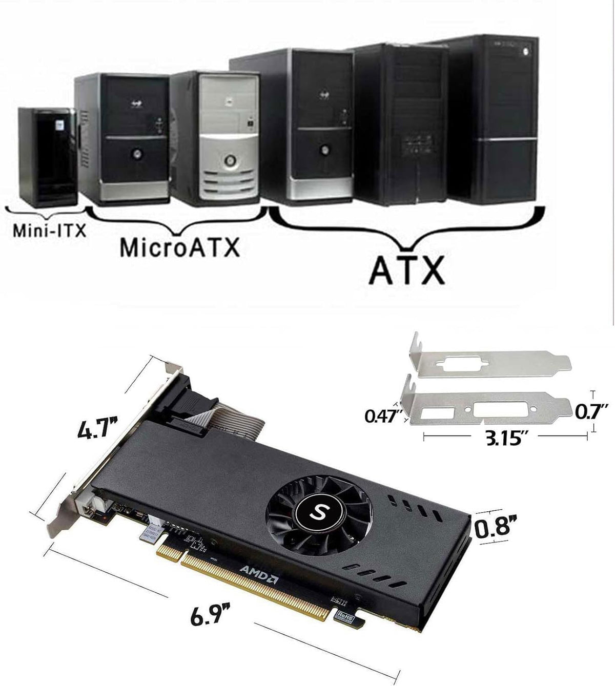 Radeon RX 550 Low Profile Ready, 4GB grafische kaart, GDDR5, 128-bit, VGA, DVI-D, HDMI, Videokaart voor pc-gaming, 4K-ondersteuning, Gamingcomputer GPU, DirectX 12