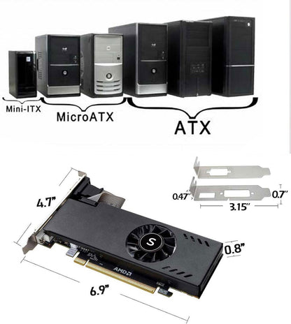 Radeon RX 550 Low Profile Ready, 4GB grafische kaart, GDDR5, 128-bit, VGA, DVI-D, HDMI, Videokaart voor pc-gaming, 4K-ondersteuning, Gamingcomputer GPU, DirectX 12