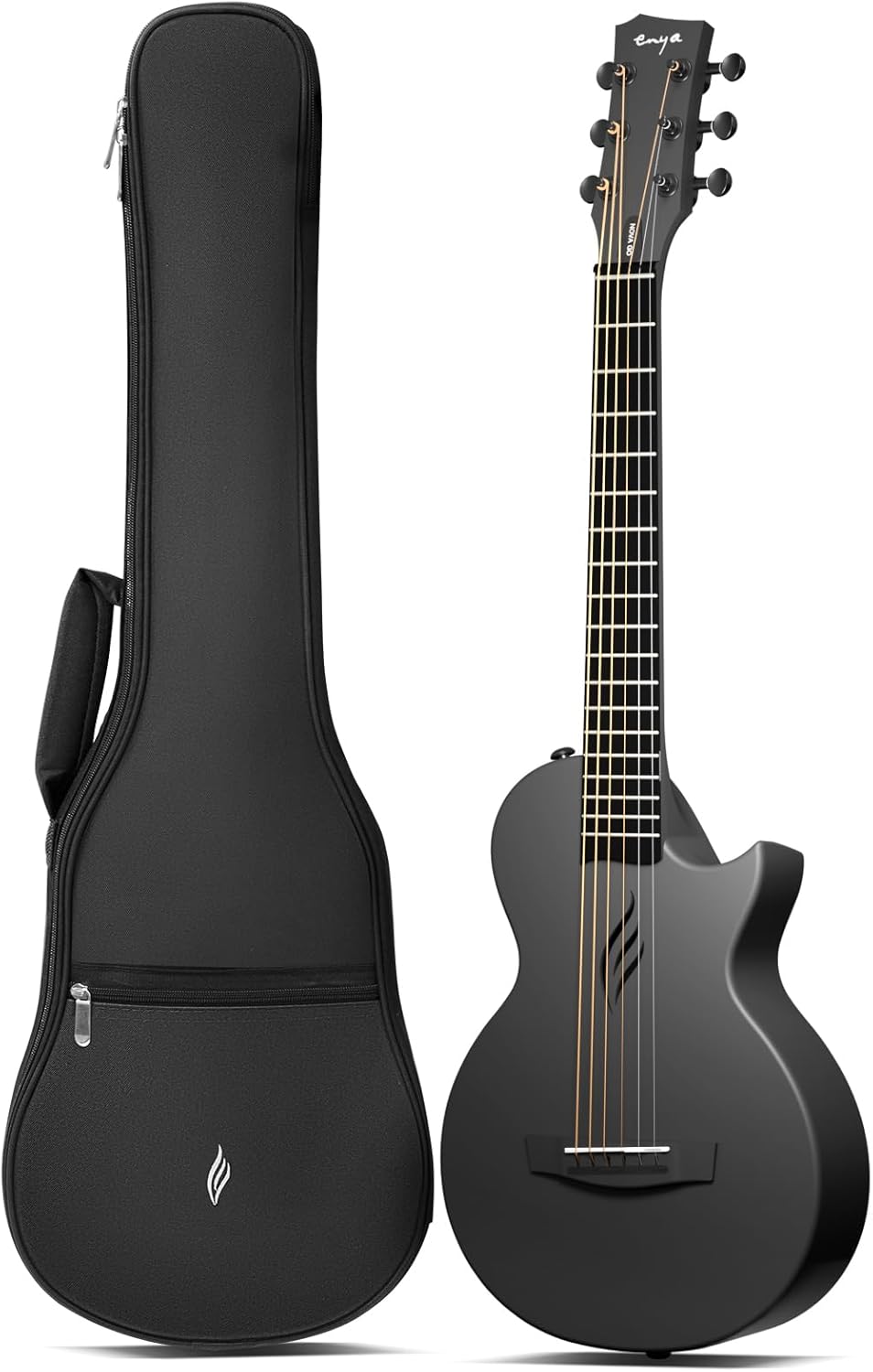 Enya Nova Go Mini-gitaar, zwart, 1/4 van koolstofvezel, voor kinderen, volwassenen, beginners, reisgitaar, muzikale opvoeding voor kinderen, cadeau voor Pasen, verjaardag, Kerstmis