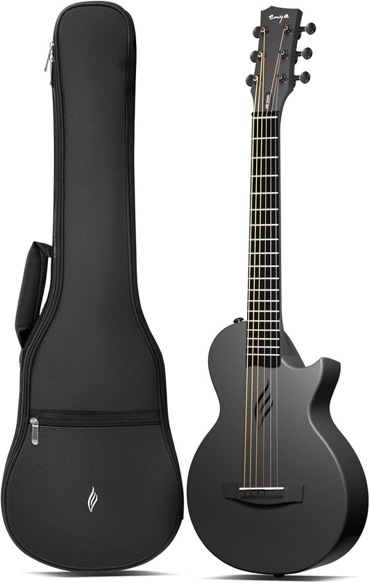 Enya Nova Go Mini-gitaar, zwart, 1/4 van koolstofvezel, voor kinderen, volwassenen, beginners, reisgitaar, muzikale opvoeding voor kinderen, cadeau voor Pasen, verjaardag, Kerstmis