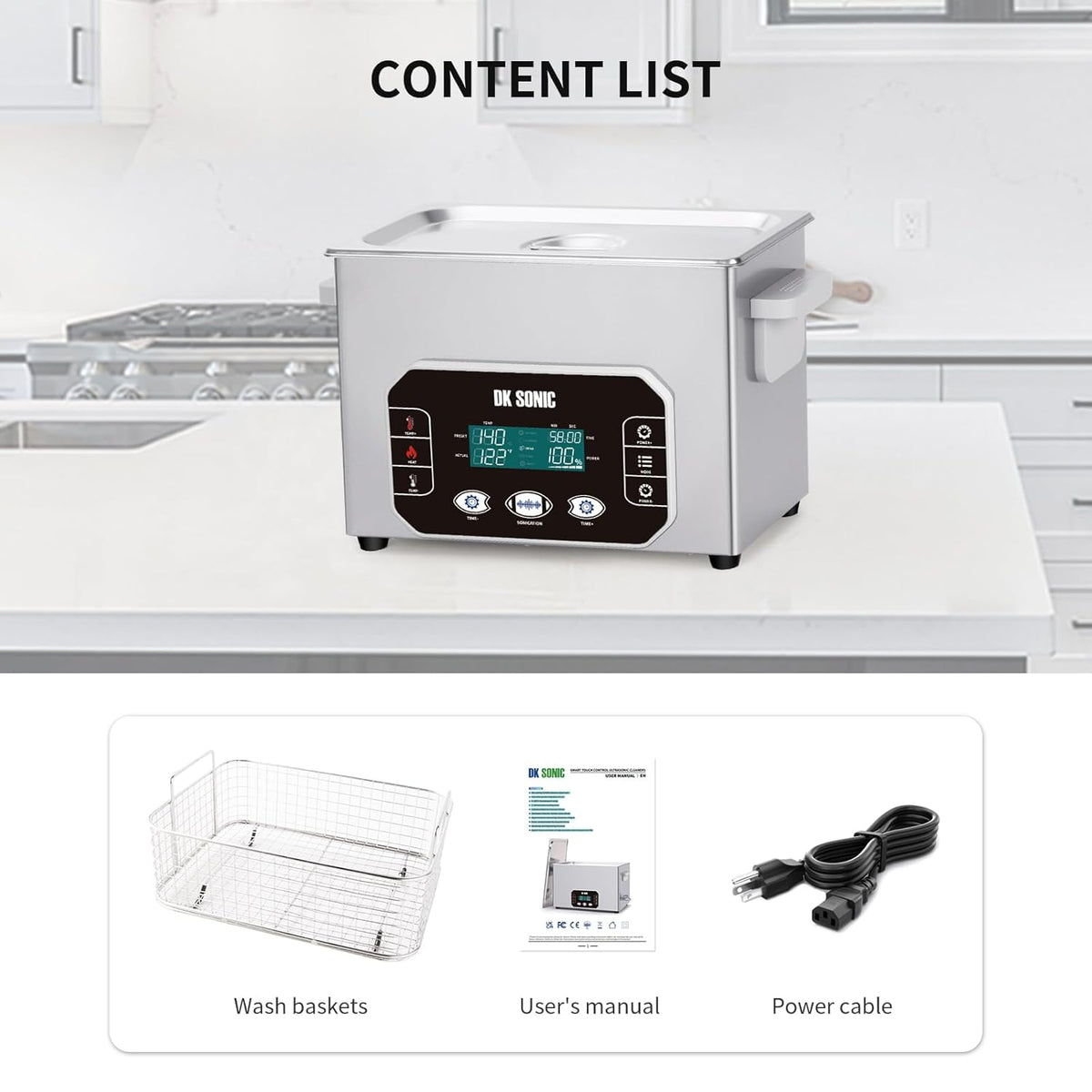DK SONIC Professionele Ultrasone Reiniger 4L, 120W Precisie Ultrasone Sieradenreiniger met Intelligente Touchbediening, Vijf Standen voor Brillen, Kettingen, Horloges, Munten (Inclusief Mandje)