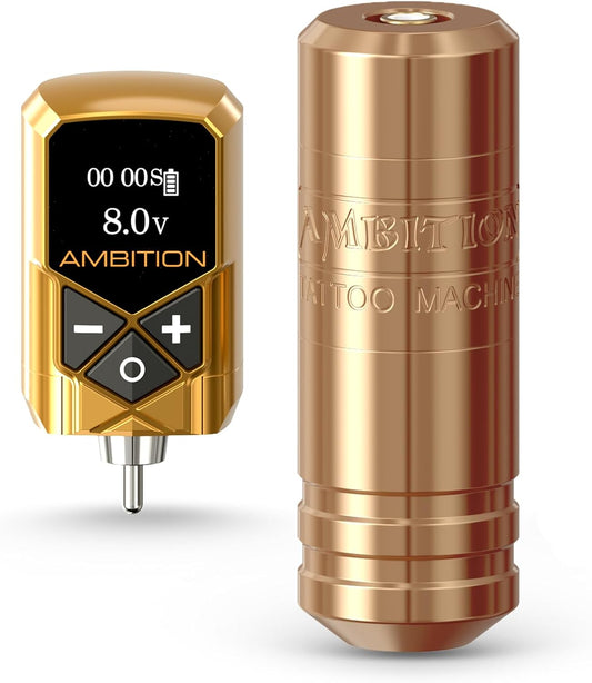 Ambition Torped 32mm Rotary Tattoo Machine Kit, 4.0mm Slag Borstelloze Motor Tattoo Gun met 1 Kuark 2400mAh Batterij