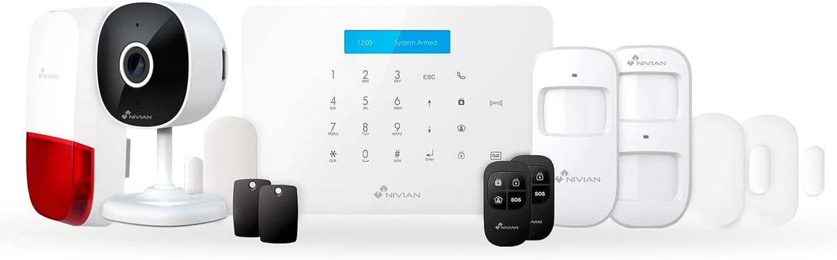 Nivian Alarmsysteem voor thuis en bedrijf, zonder maandelijkse kosten, wifi/GSM-alarmset, afstandsbediening via Tuya-app, eenvoudige installatie zonder kabel, tot 60 detectoren