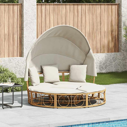 Zonnebed – Ligbed Buiten – Outdoor Ligstoel – Relaxstoel Tuin – Loungestoel Balkon – Polyrotan – Met Luifel – Comfortabele Kussens – Weerbestendig