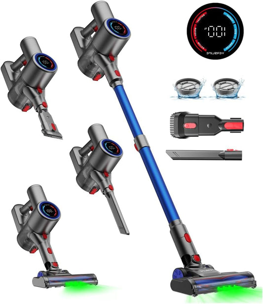Draadloze Stofzuiger – Snoerloze Stofzuiger – Accu Stofzuiger – Handstofzuiger – Steelstofzuiger – Zelfstaand & Lichtgewicht – Krachtige Zuigkracht 40 kPa met LED-Verlichting - QUORE