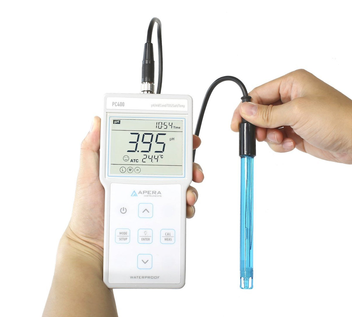 Apera Instruments AI413 PC400 draagbare multiparameterset (pH/EC/TDS/Temp.), 6 flessen kalibratieoplossingen inbegrepen, 3,3 cm hoog, 8,6 cm breed, 17,8 cm lang.