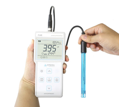 Apera Instruments AI413 PC400 draagbare multiparameterset (pH/EC/TDS/Temp.), 6 flessen kalibratieoplossingen inbegrepen, 3,3 cm hoog, 8,6 cm breed, 17,8 cm lang.