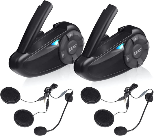 SolaMr Motorfiets Helm Headset BT5.1 Motorfiets waterdichte intercom communicatiesysteem Bluetooth Headset met SafeRiding APP, FM-radio, MP3-speler, tot 7 rijders (2 Pack)